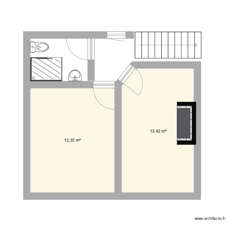 etage logt 3. Plan de 2 pièces et 25 m2