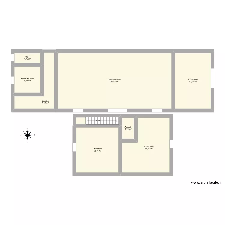 223 berthe. Plan de 9  et 96 m²