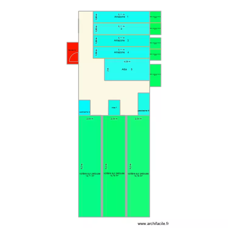 voliere exterieure v2. Plan de 18  et 125 m²
