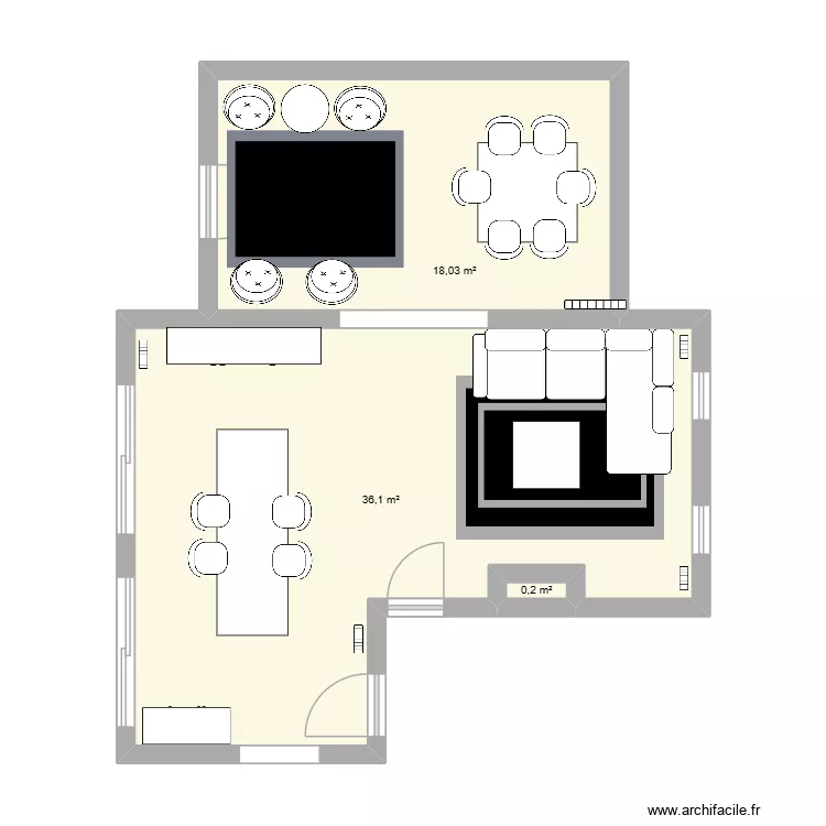 W&eacute;pion - Living. Plan de 3  et 54 m²