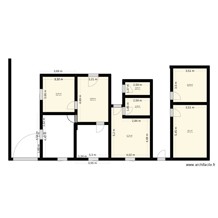 projet siraj. Plan de 7 pièces et 85 m2