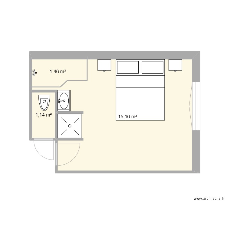 SDB Lilian V1. Plan de 3 pièces et 18 m2