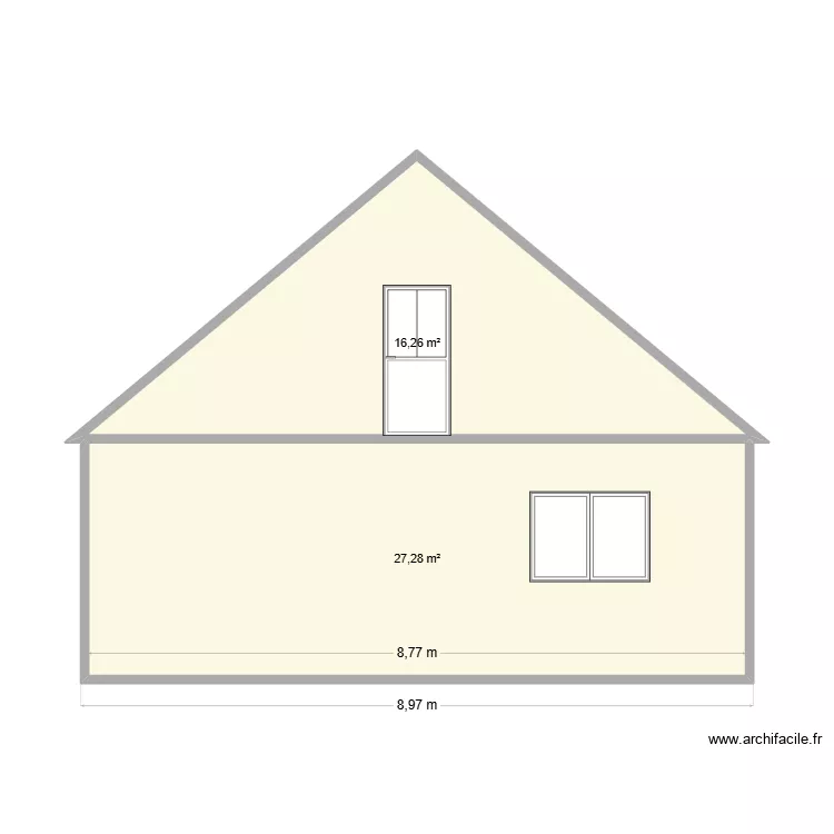 Facade Est Actuelle. Plan de 3  et 138 m²