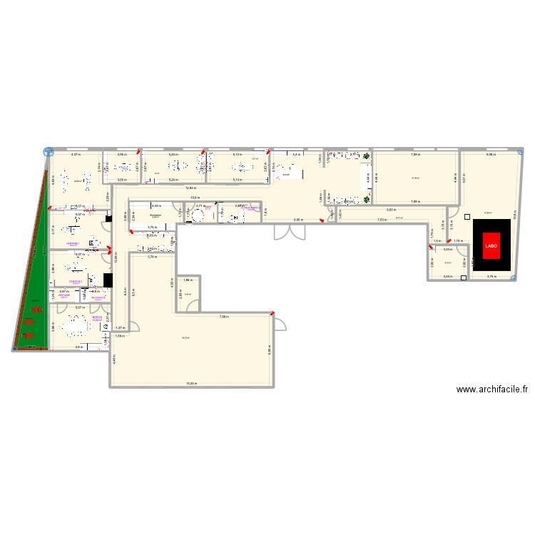 Cabinet-incendie. Plan de 20 pièces et 453 m2