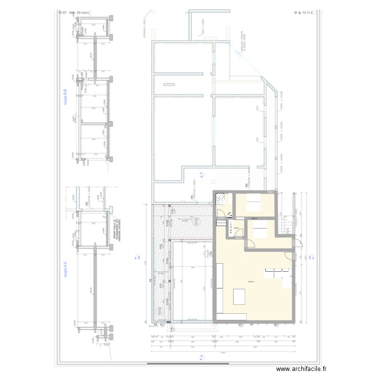 Garonne rdv extension. Plan de 3 pièces et 90 m2