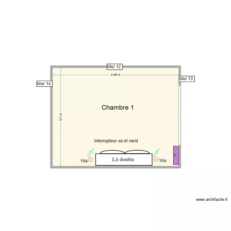 PC Chambre 1 - Mur 12. Plan de 1 et 9 m² PC Chambre 1 - Mur 12. Plan de 1 et 9 m²