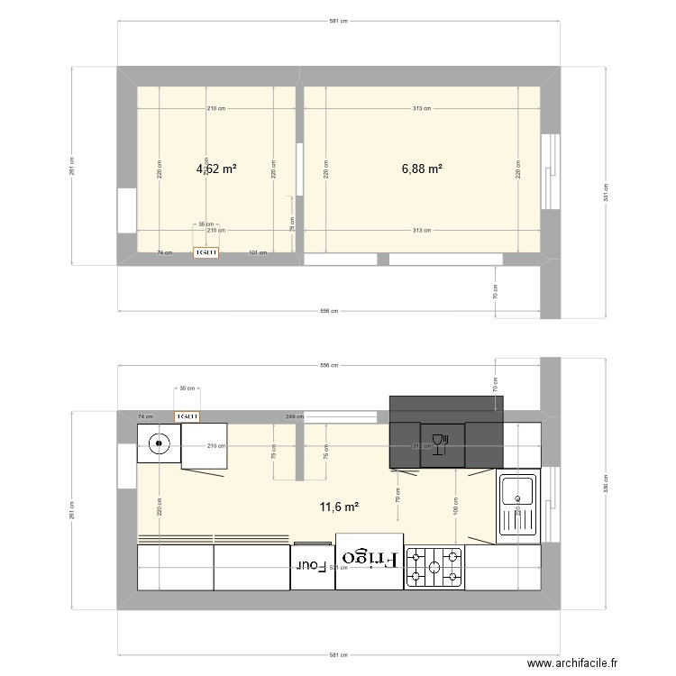 CUISINE + CELLIER bryce. Plan de 3 pièces et 23 m2