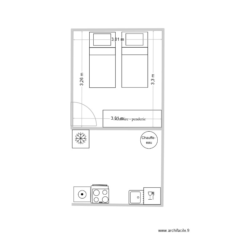 Saint Quentin 10. Plan de 1 pièce et 10 m2