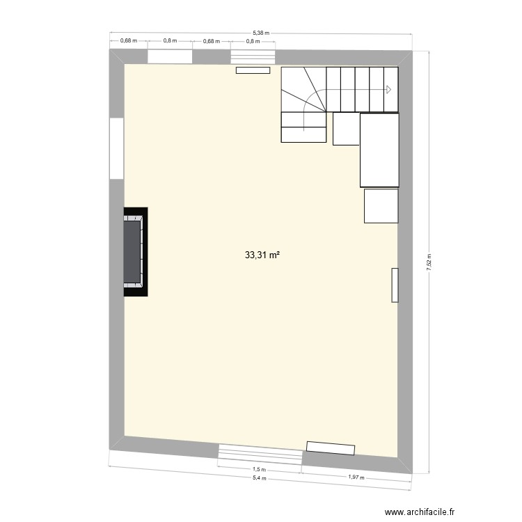 salle à manger salon. Plan de 1 pièce et 33 m2