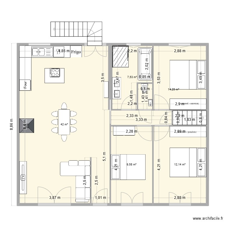 etage maison 1. Plan de 5 pièces et 86 m2