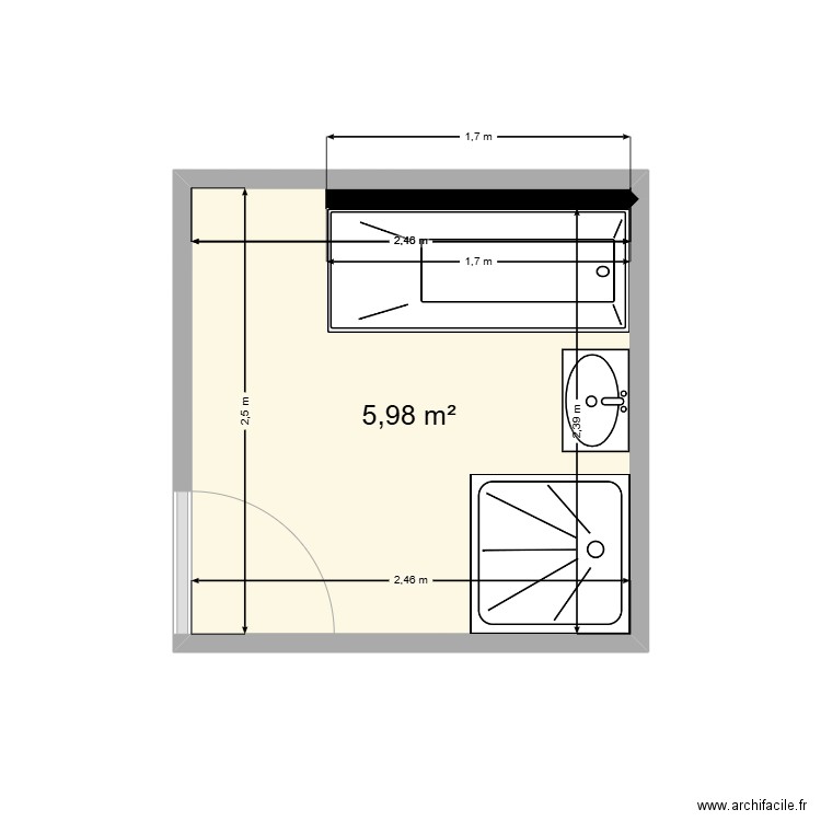 Lapeyre SDB. Plan de 1 pièce et 6 m2