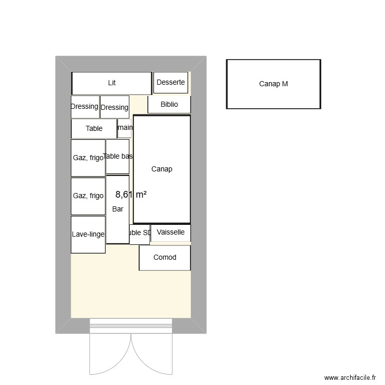 Déménagement V2. Plan de 1 pièce et 9 m2