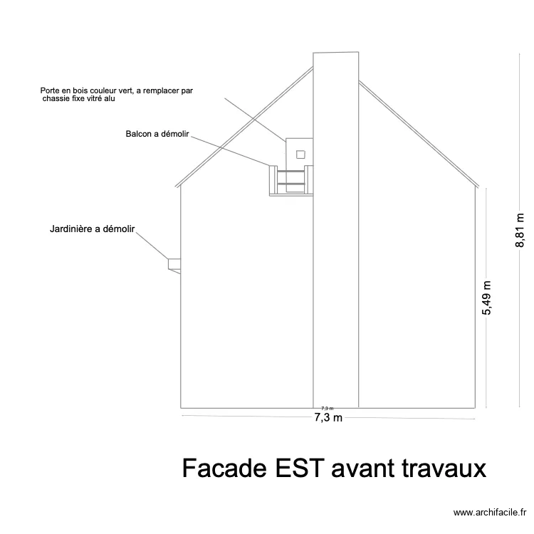 facade est avant  travaux. Plan de 