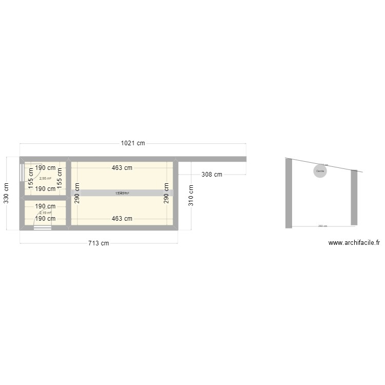 piscine delph 3. Plan de 3 pièces et 19 m2