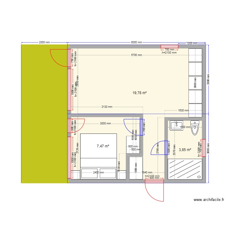 Мысовое. Plan de 4 pièces et 42 m2