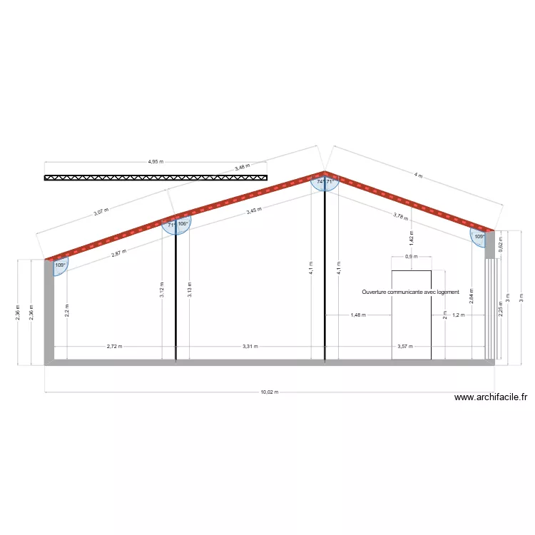Garage - Plan coupe. Plan de 3  et 32 m²