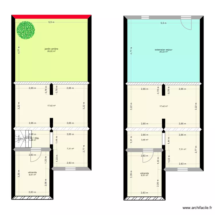 maison extension. Plan de 10  et 127 m²