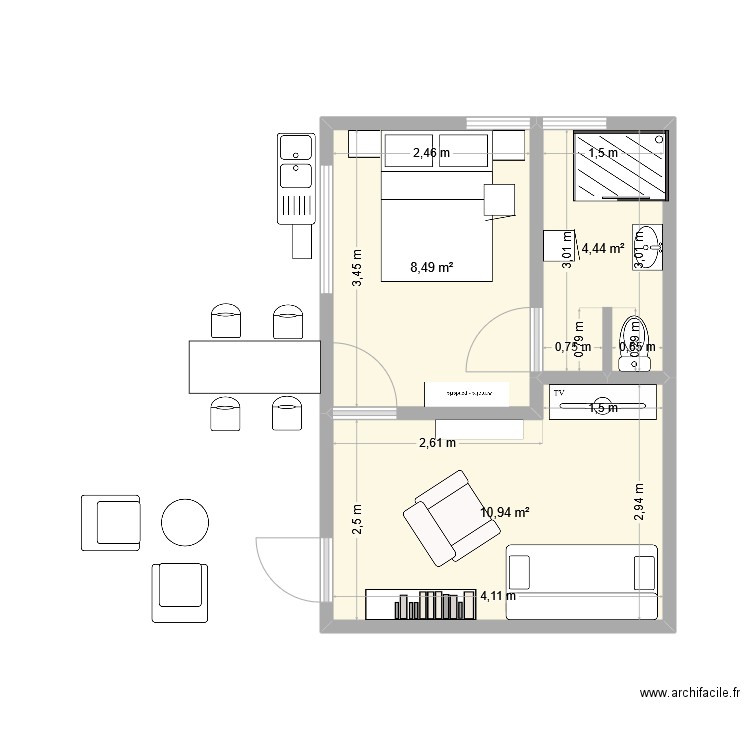 RbNB 2. Plan de 3 pièces et 24 m2