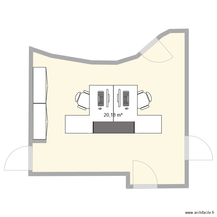 Secretariat ouvert. Plan de 1 pièce et 20 m2