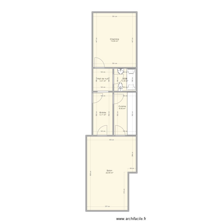 Rogier 7B/071. Plan de 6 pièces et 57 m2