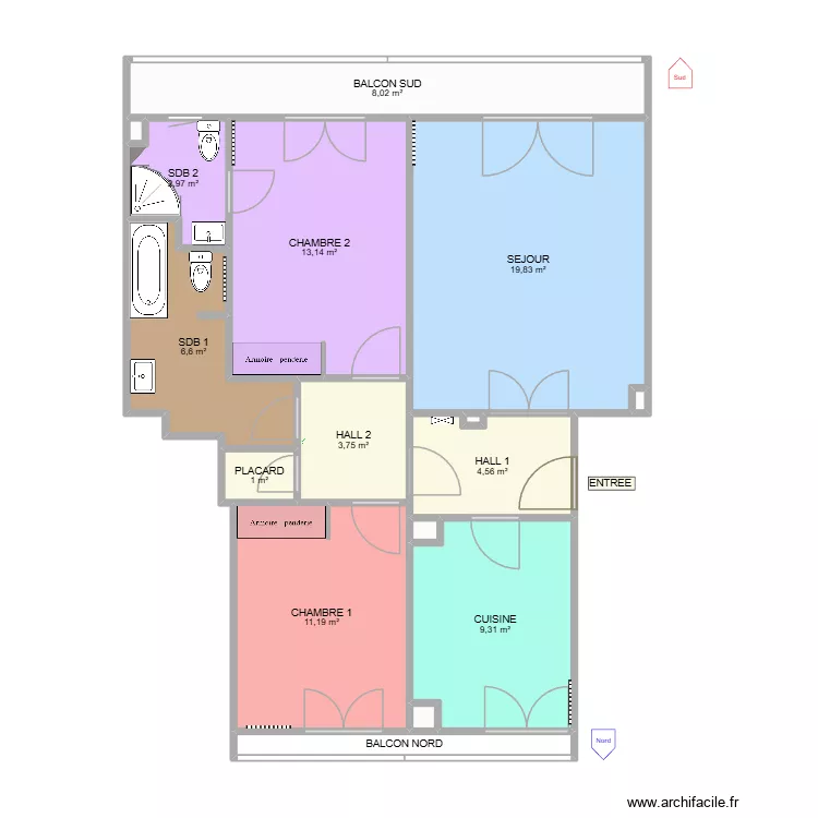 Amiraut&eacute; Appartement (Et1 - 73m&sup2;). Plan de 