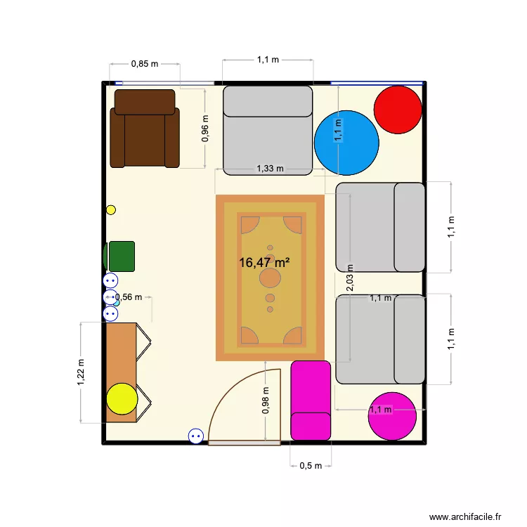 Salle cocon. Plan de 1  et 16 m²