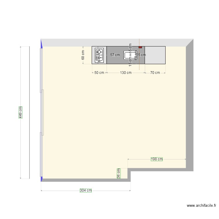 plan travail. Plan de 1 pièce et 21 m2