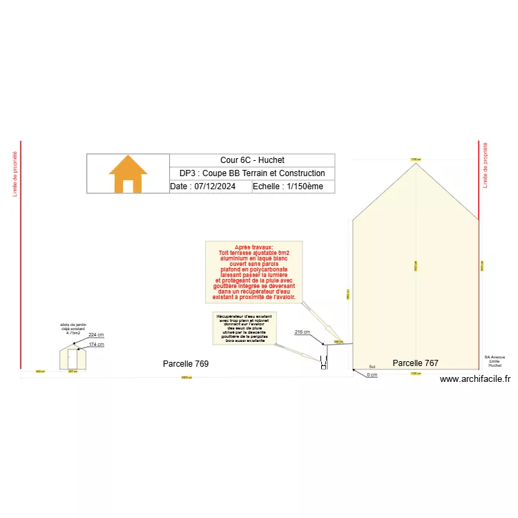 Coupe BB Toit terrasse. Plan de 