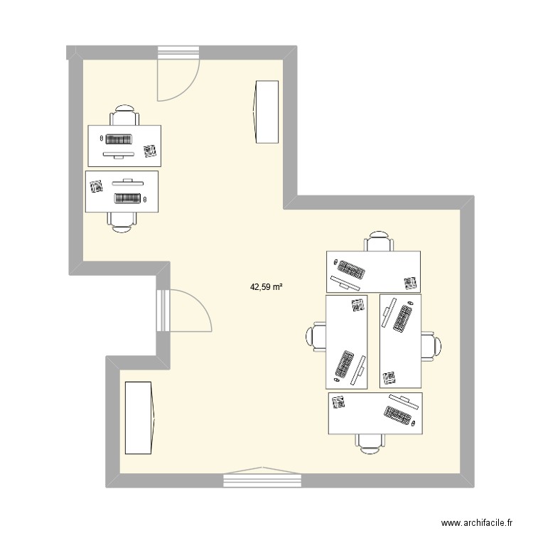 rdc veolia. Plan de 1 pièce et 43 m2