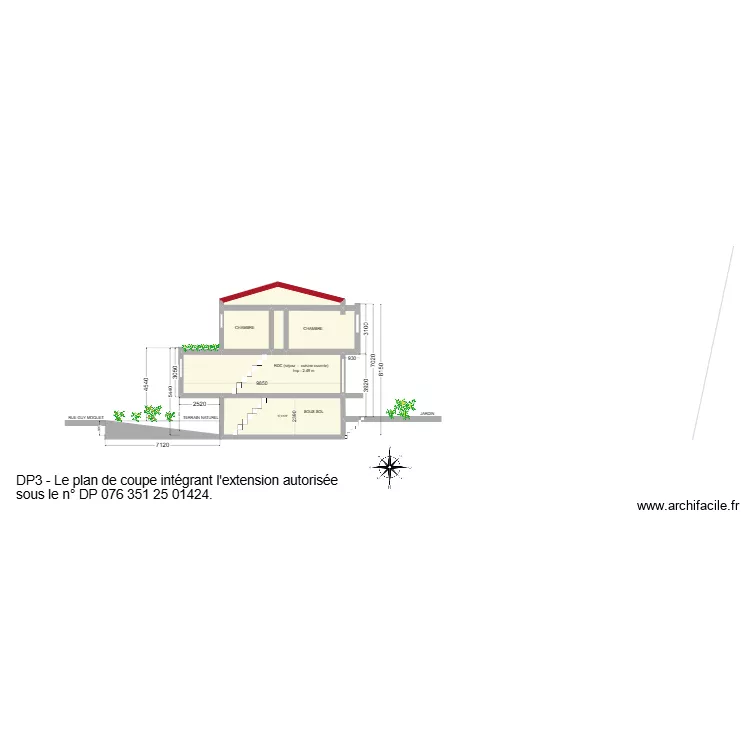 Plan de coupe DP 076 351 25 01 424 avec Bow window. Plan de 6 et 67 m² Plan de coupe DP 076 351 25 01 424 avec Bow window. Plan de 6 et 67 m²