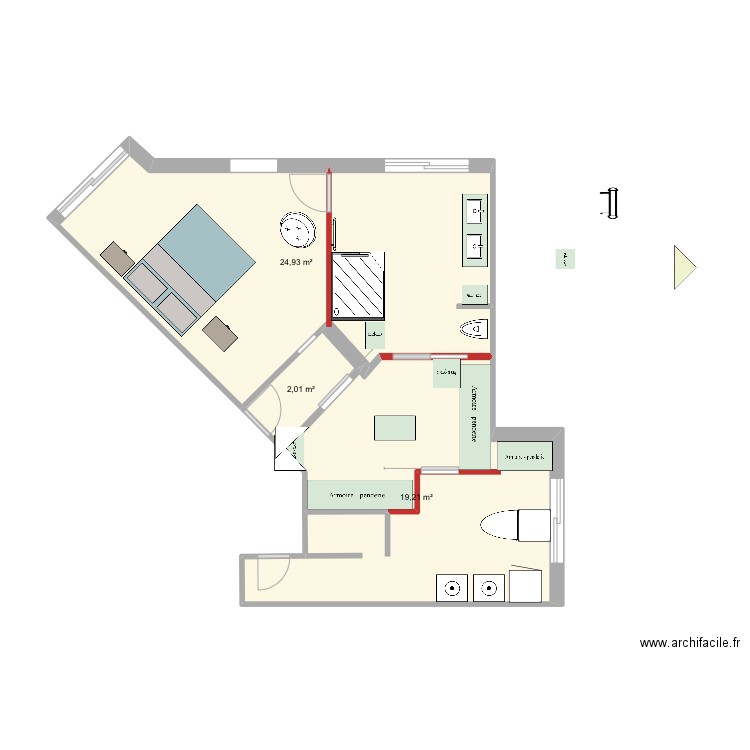 Sdb 3 sans extension . Plan de 0 pièce et 0 m2