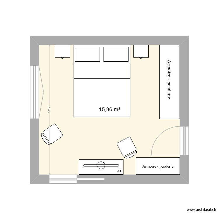 chambre rdc. Plan de 1 pièce et 15 m2