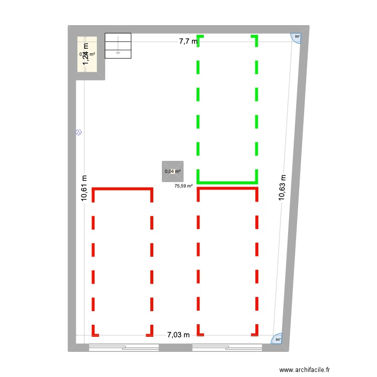 Atelier parking ok. Plan de 3 pièces et 79 m2
