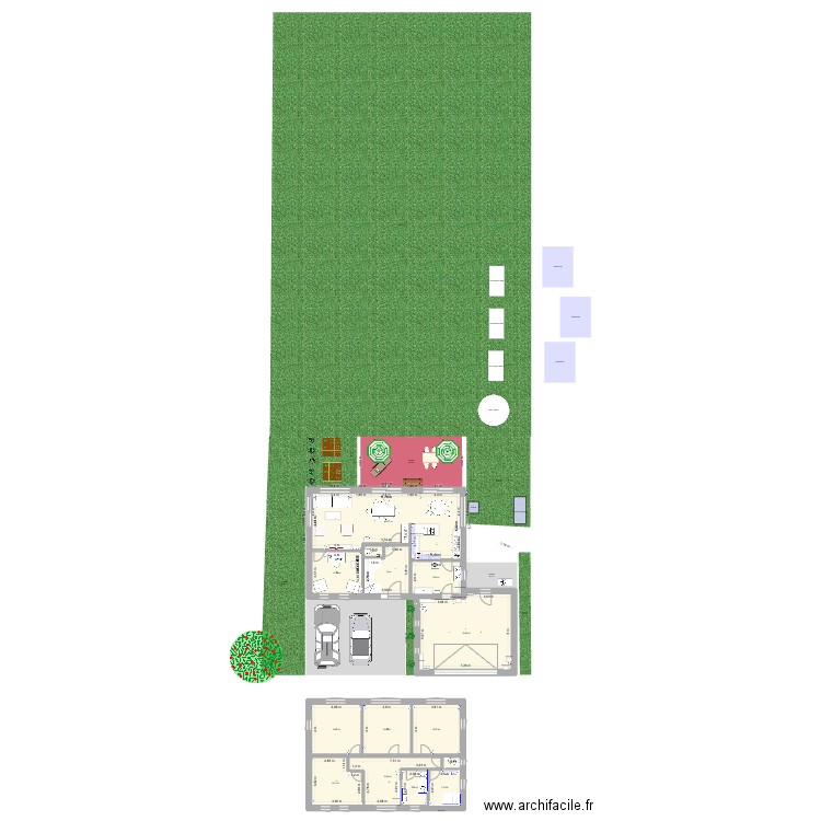 RDC. Plan de 14 pièces et 222 m2