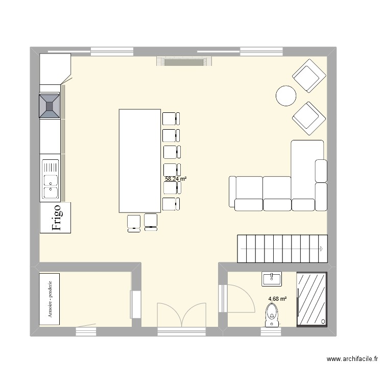 test. Plan de 2 pièces et 63 m2