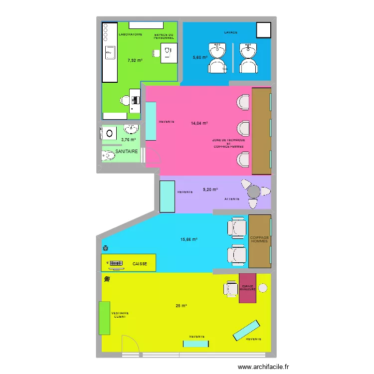 salon coiffure. Plan de 