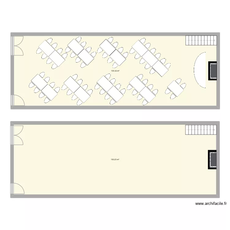 Disposition tables Ferme Colombier. Plan de 2  et 201 m²