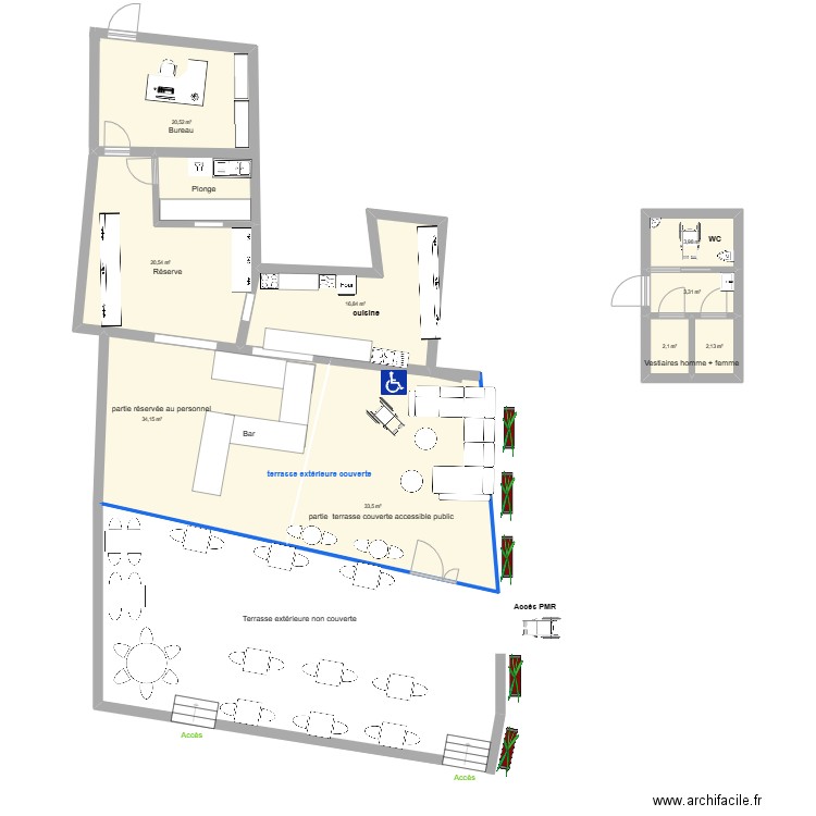 restaurant poutou accessibilité modifi. Plan de 0 pièce et 0 m2