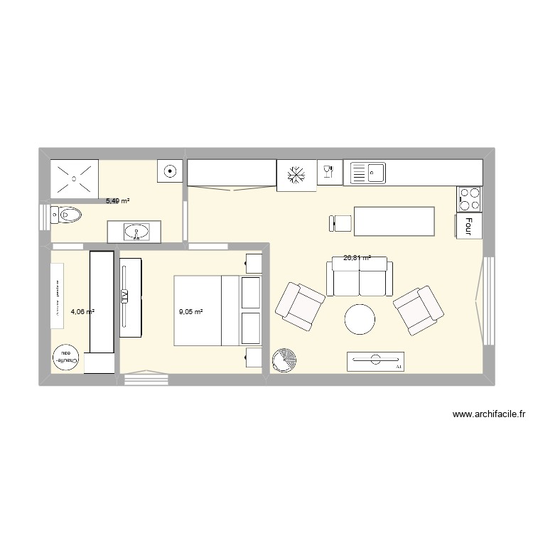 nouveau n°3. Plan de 4 pièces et 45 m2