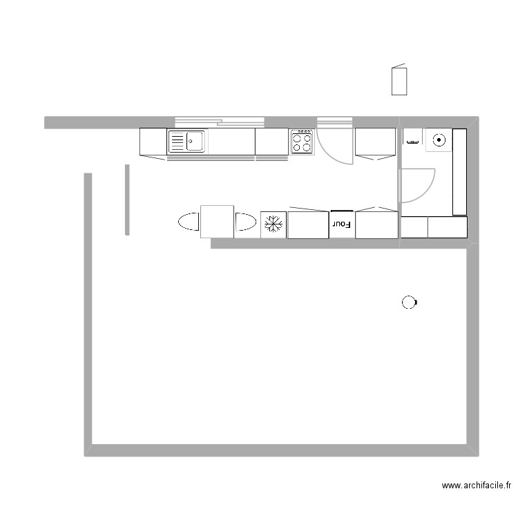 cuisine. Plan de 1 pièce et 4 m2
