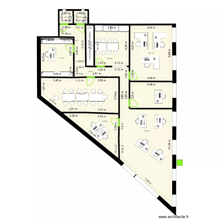 bureaux 5. Plan de 11  et 177 m²