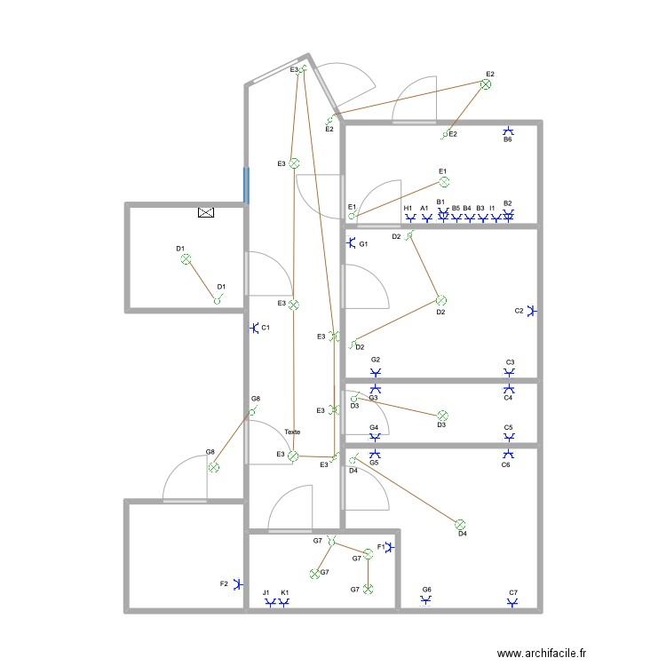 plan. Plan de 8 pièces et 54 m2