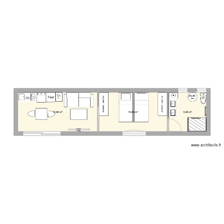 techno. Plan de 3 pièces et 29 m2