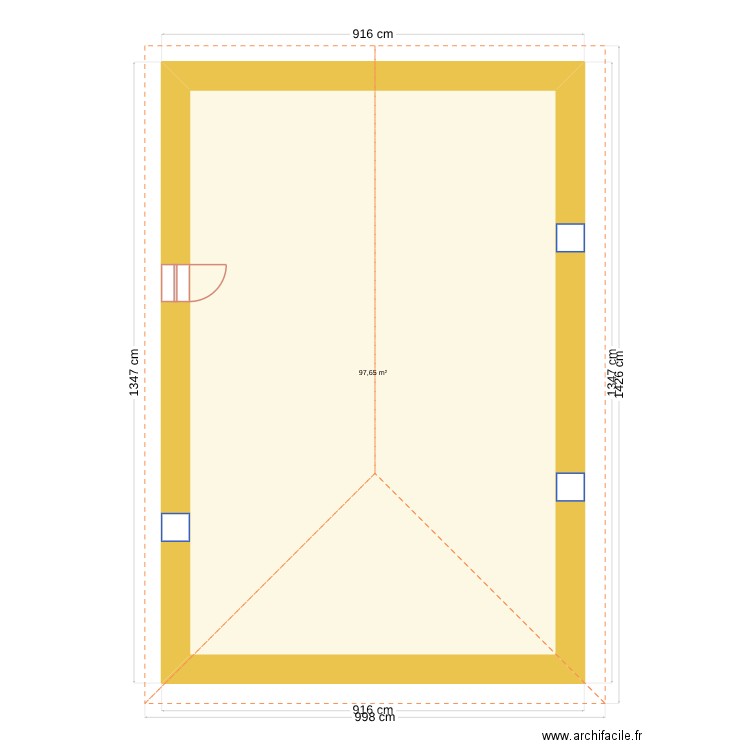 ressègair. Plan de 1 pièce et 98 m2