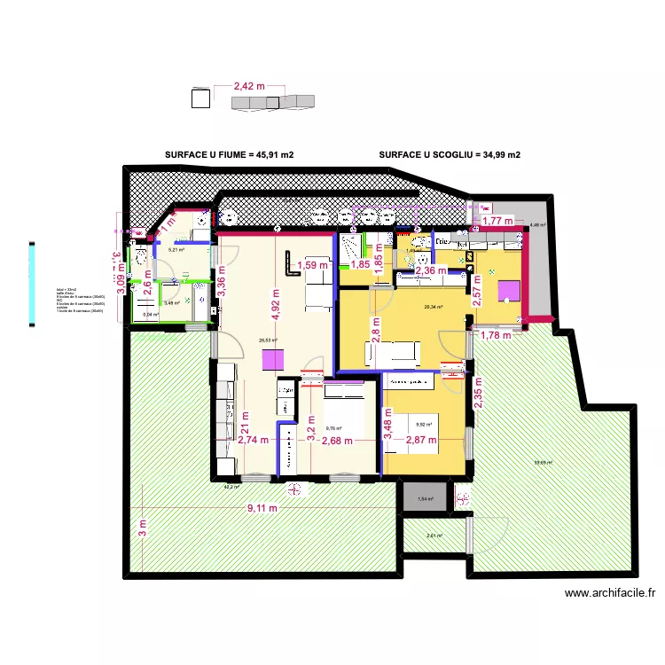 Fiume cuisine dans chambre. Plan de 16  et 188 m²