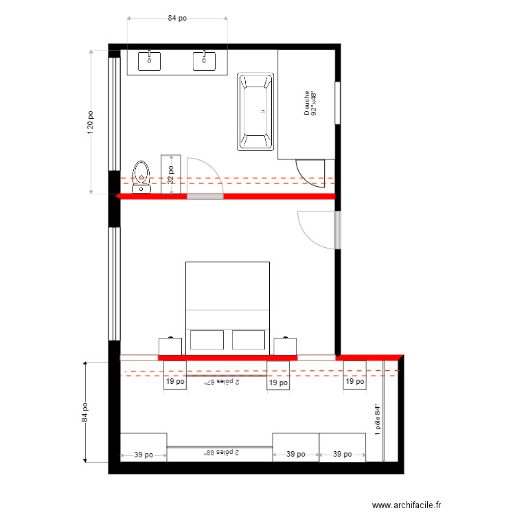 Katherine étage 2. Plan de 1 pièce et 42 m2