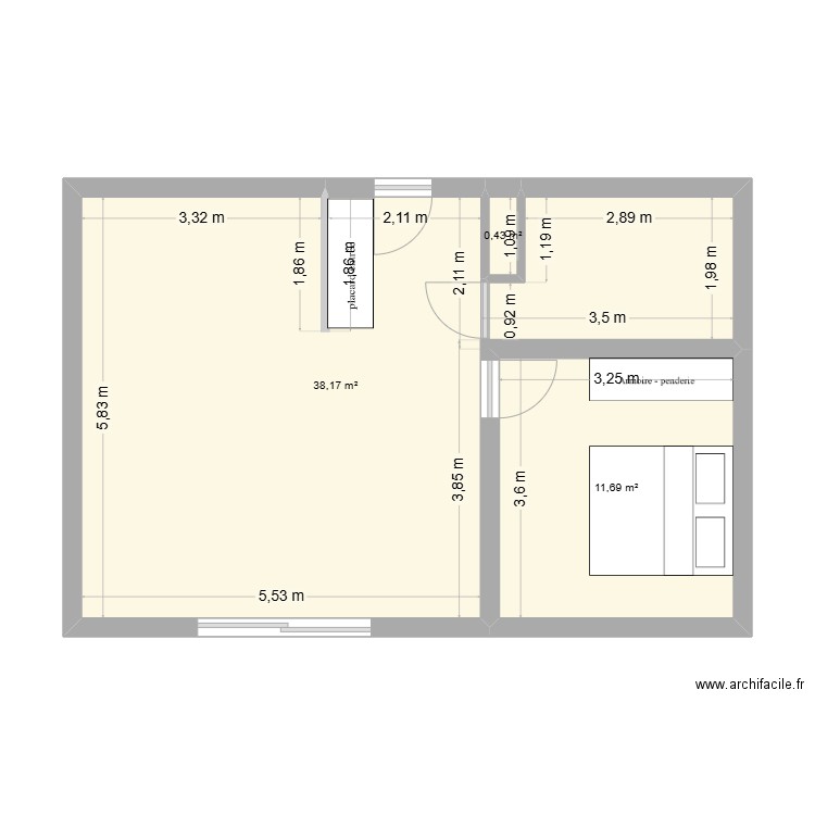 Cécile. Plan de 3 pièces et 50 m2
