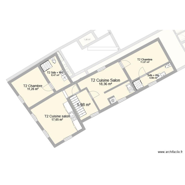 Immeuble PSP projeté 2. Plan de 34 pièces et 363 m2