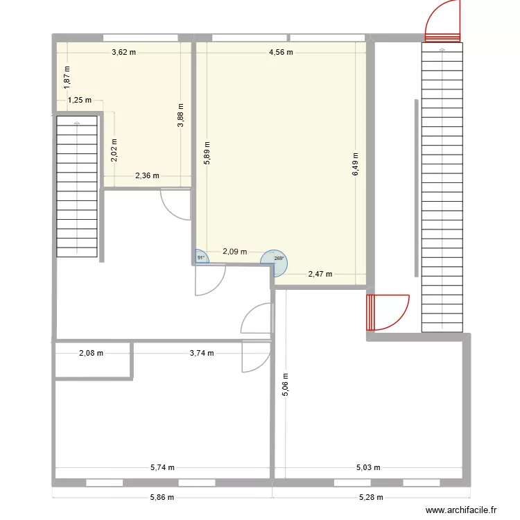 etage saint alexis avec les nouvelles portes. Plan de 2  et 40 m²