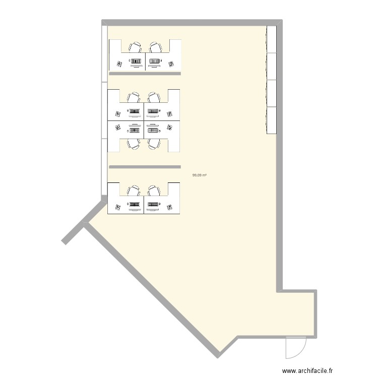 Bureau SC mars 2024. Plan de 1 pièce et 99 m2